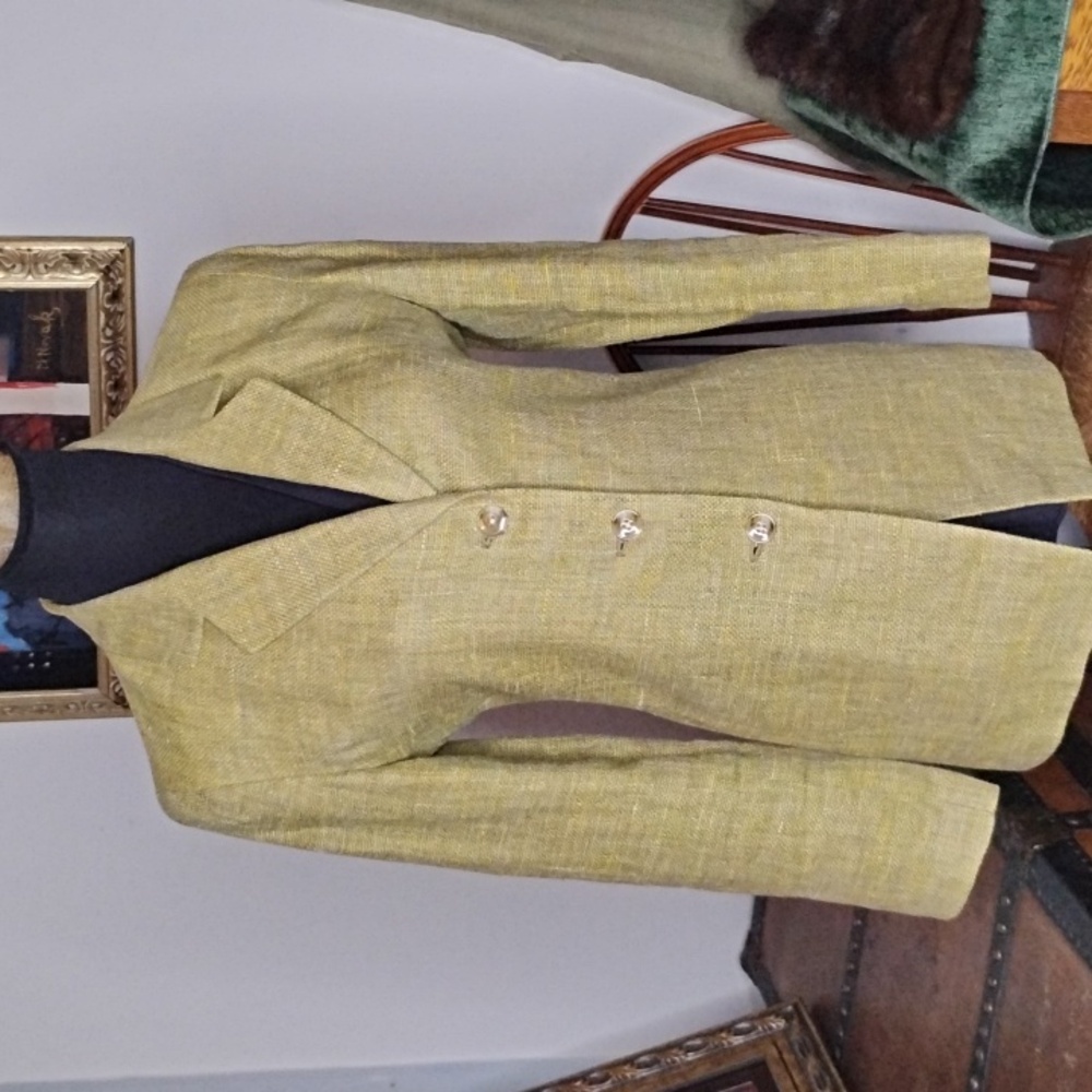 Linda Allard Ellen Tracy Green 100% Linen Single Breasted Blazer